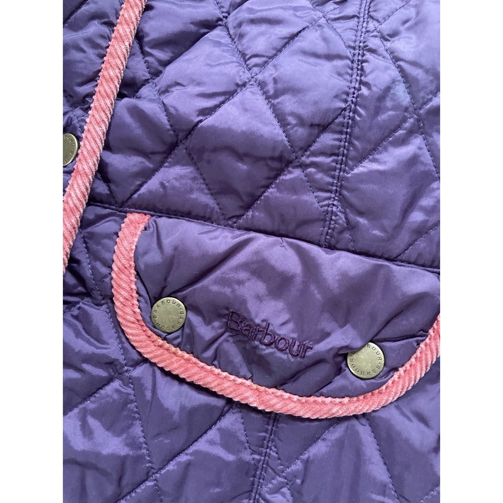 Barbour Jacket Women's Size 6 Quilted Purple Pink Corduroy Collar Snap Heritage - Picture 5 of 10